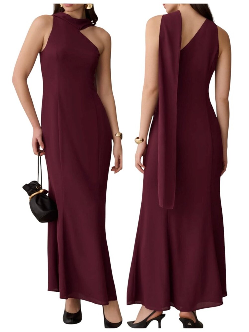 OPT One Pretty Time Citara Dress Maroon Chiffon Scarf Maxi NWT Size 6